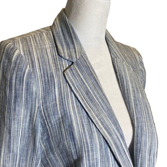 Cynthia Rowley size Small open front blue striped linen blend blazer - Picture 4 of 9